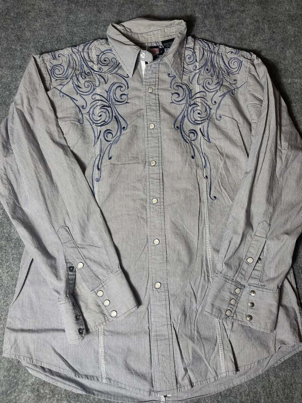 Brooks & Dunn by Panhandle Slim Striped Embroidered Western Pearl Snap Shirt